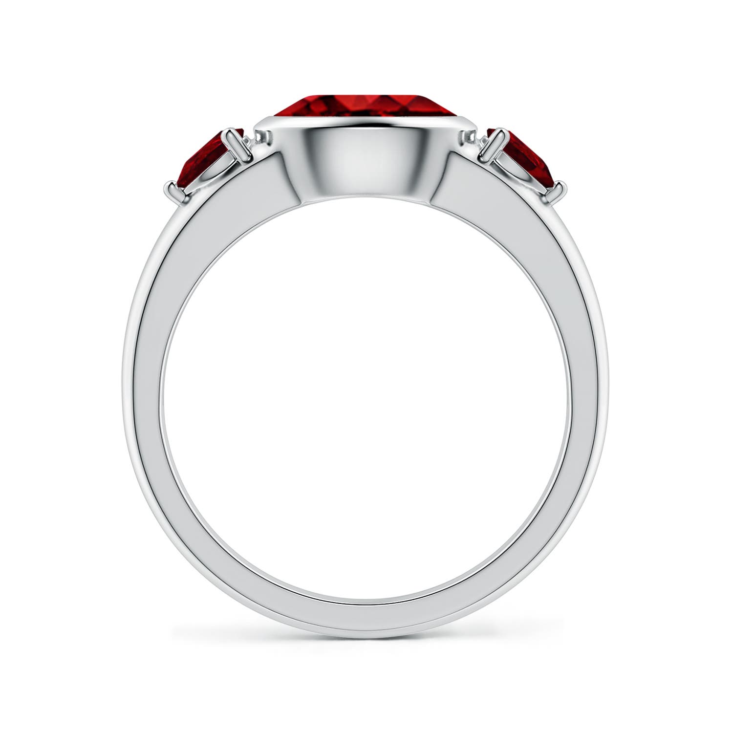 8x6mm Labgrown East-West Oval and Pear Lab-Grown Ruby Three-Stone Engagement Ring in 18K White Gold