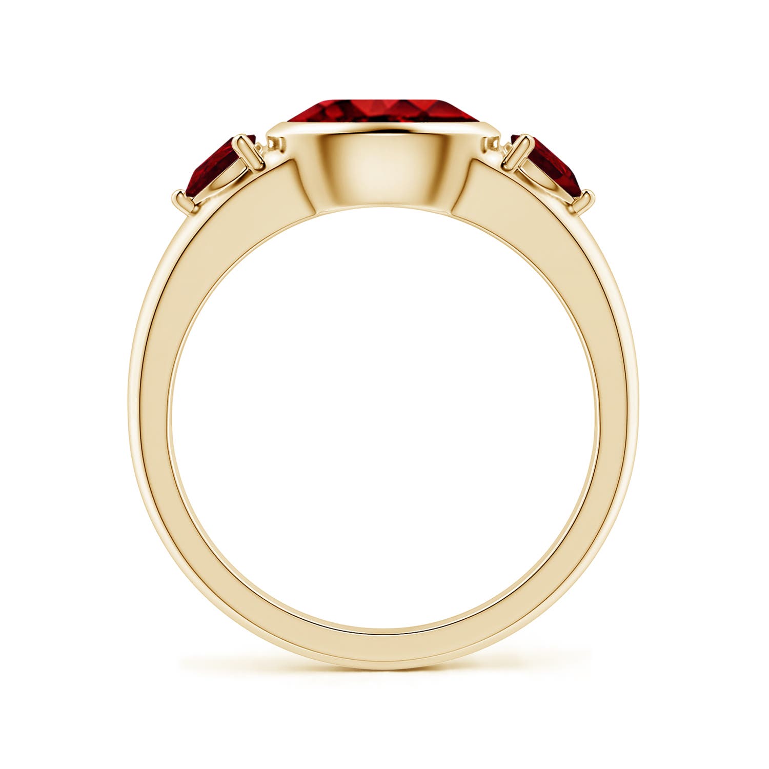 8x6mm Labgrown East-West Oval and Pear Lab-Grown Ruby Three-Stone Engagement Ring in 18K Yellow Gold
