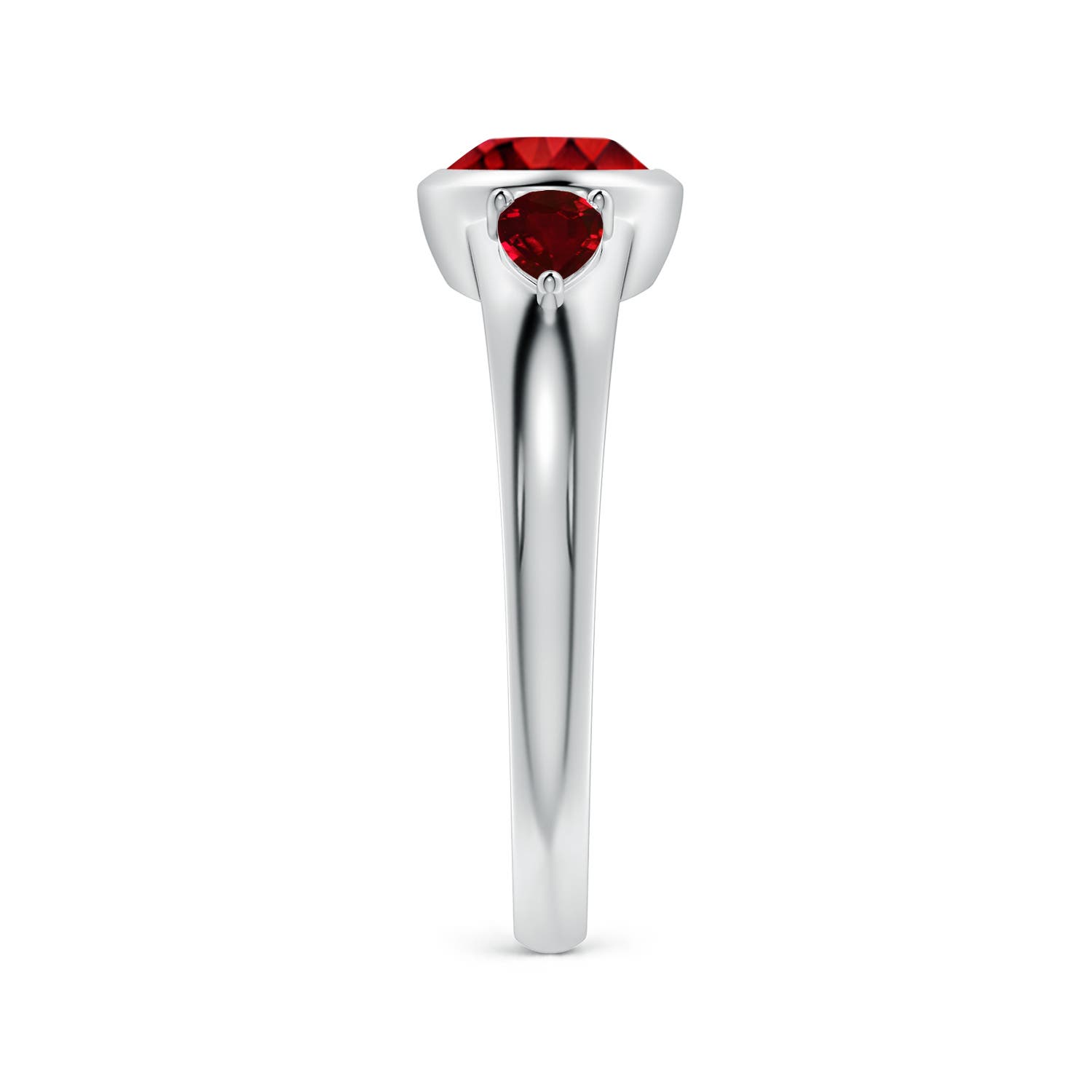 8x6mm Labgrown East-West Oval and Pear Lab-Grown Ruby Three-Stone Engagement Ring in White Gold - side 4