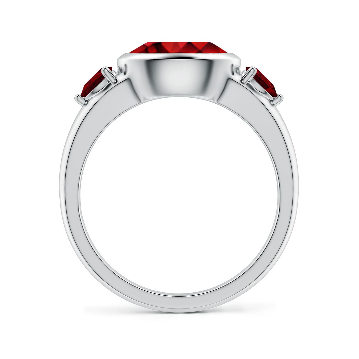 9x7mm Labgrown East-West Oval and Pear Lab-Grown Ruby Three-Stone Engagement Ring in White Gold