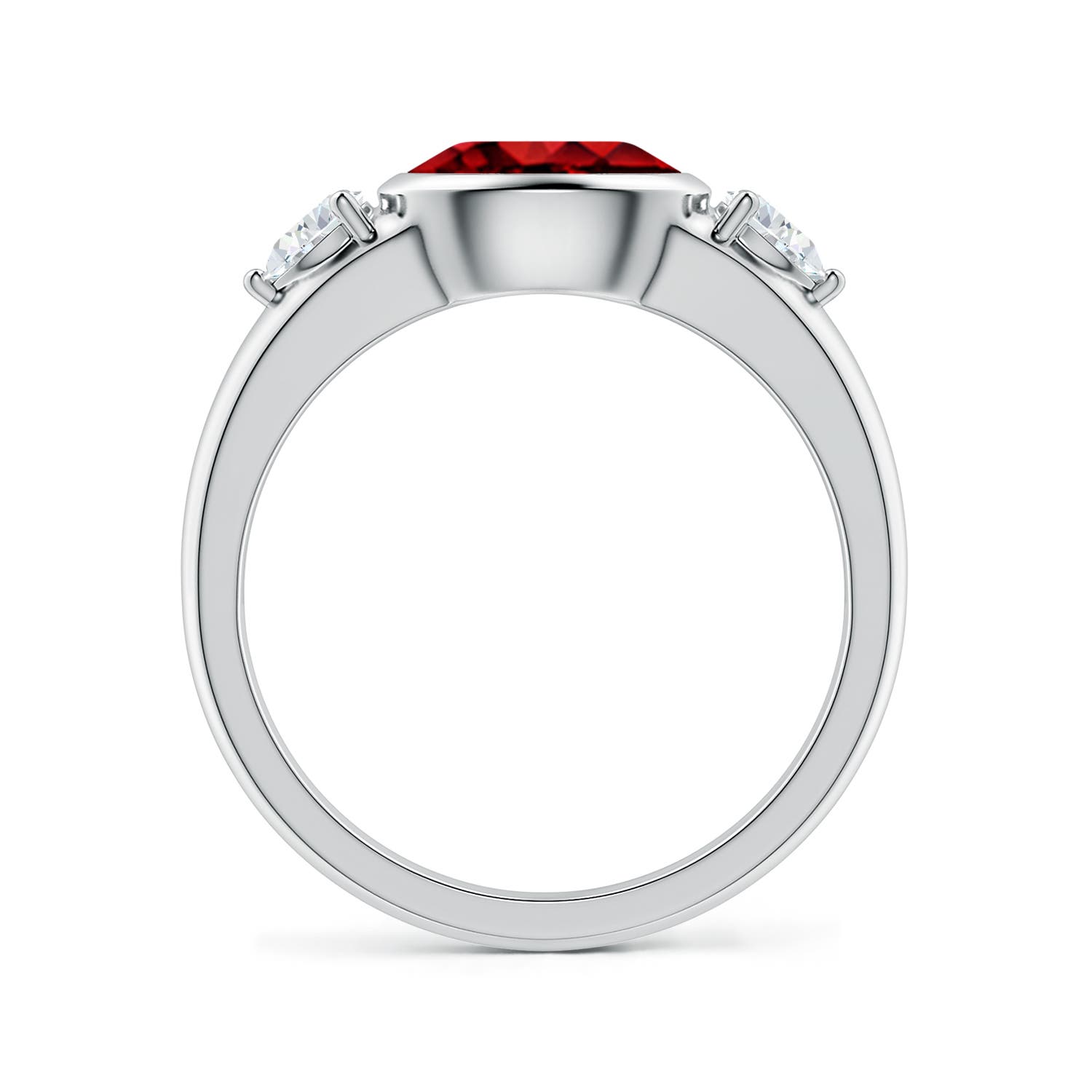 8x6mm Labgrown Lab-Grown East-West Oval Ruby and Pear Diamond Three-Stone Engagement Ring in 18K White Gold