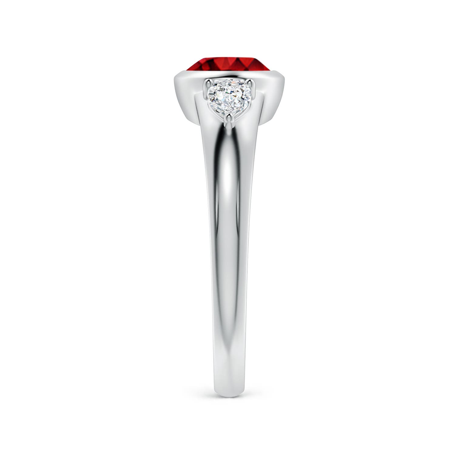 8x6mm Labgrown Lab-Grown East-West Oval Ruby and Pear Diamond Three-Stone Engagement Ring in White Gold - side 4