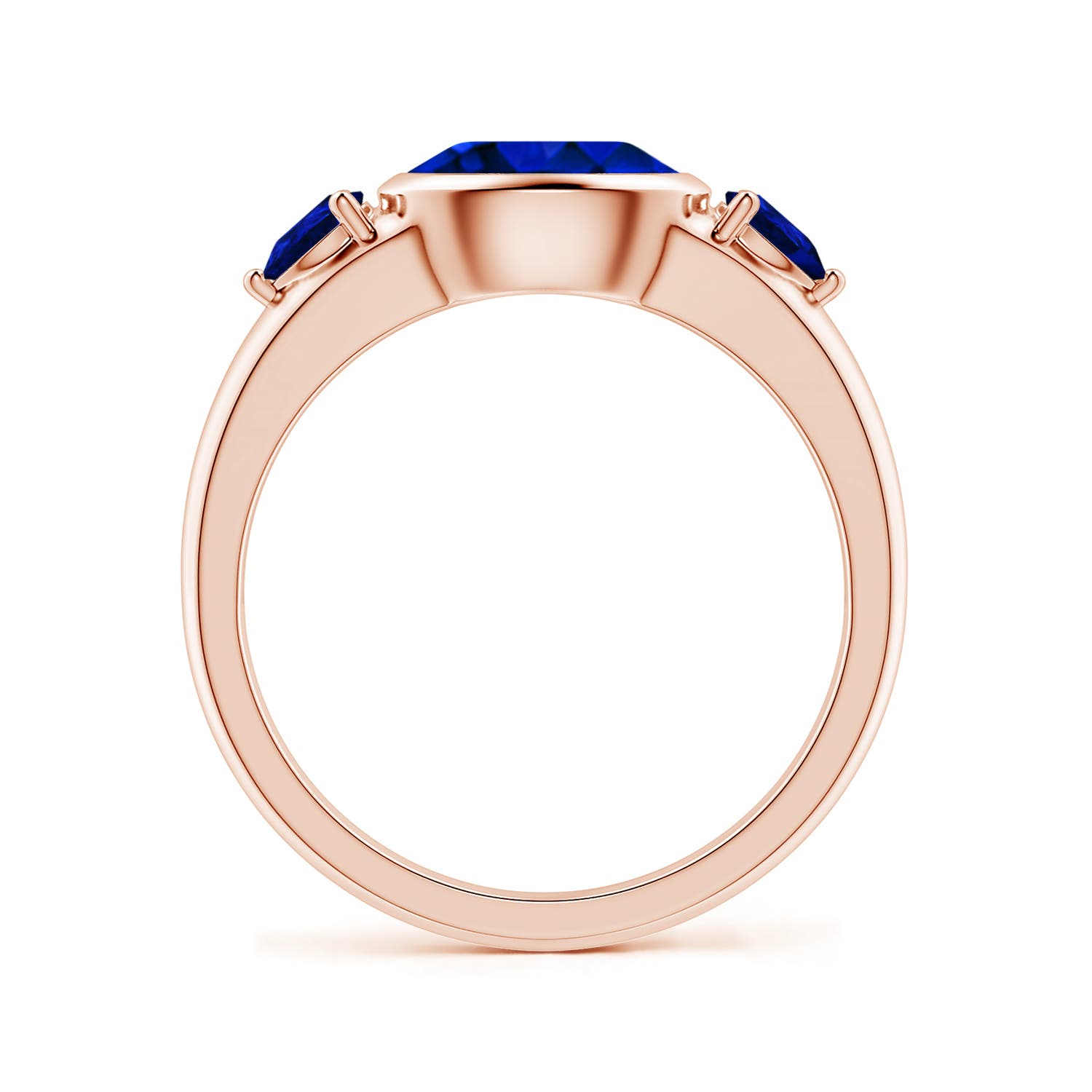 8x6mm Labgrown East-West Oval and Pear Lab-Grown Blue Sapphire Three-Stone Engagement Ring in 18K Rose Gold
