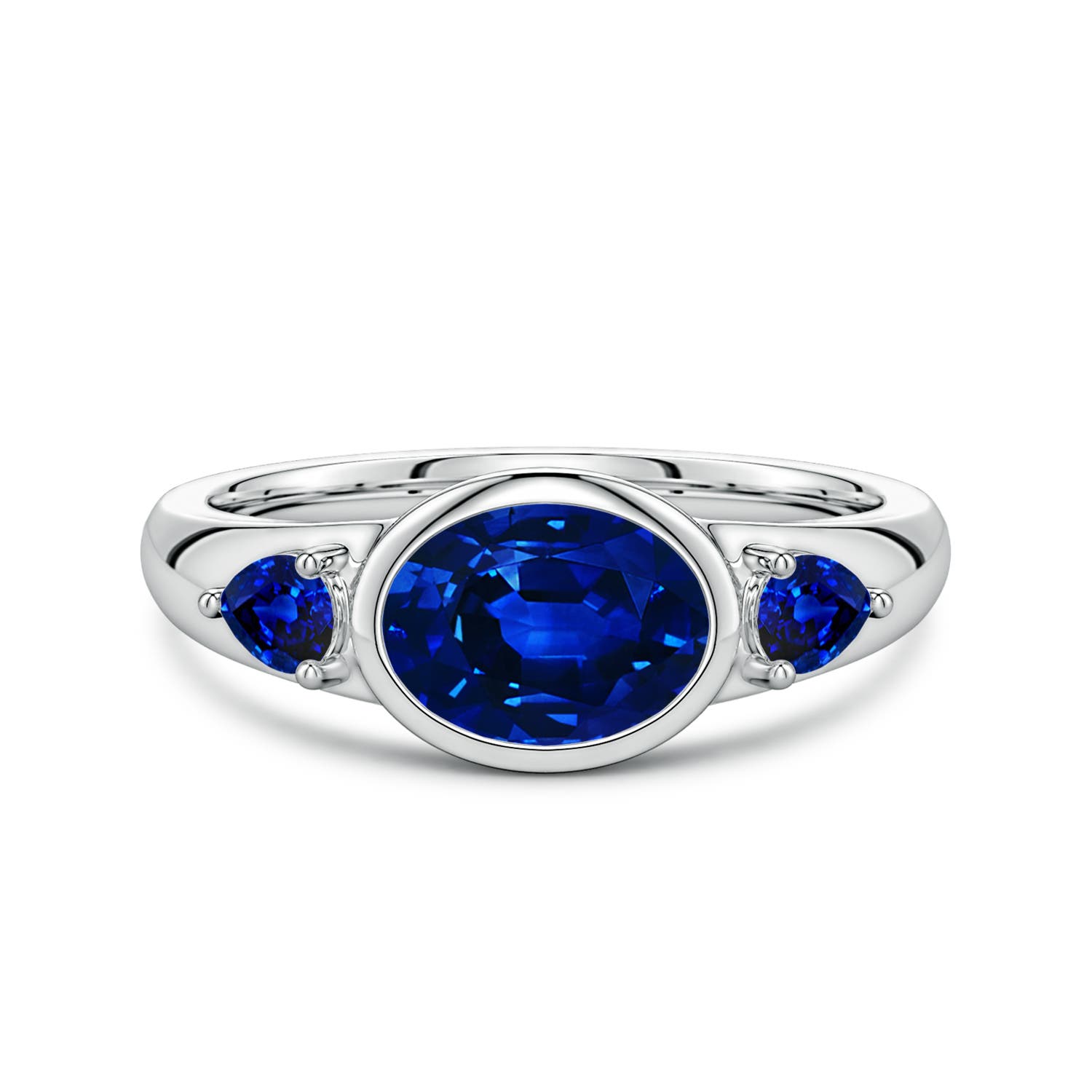 8x6mm Labgrown East-West Oval and Pear Lab-Grown Blue Sapphire Three-Stone Engagement Ring in 18CT White Gold