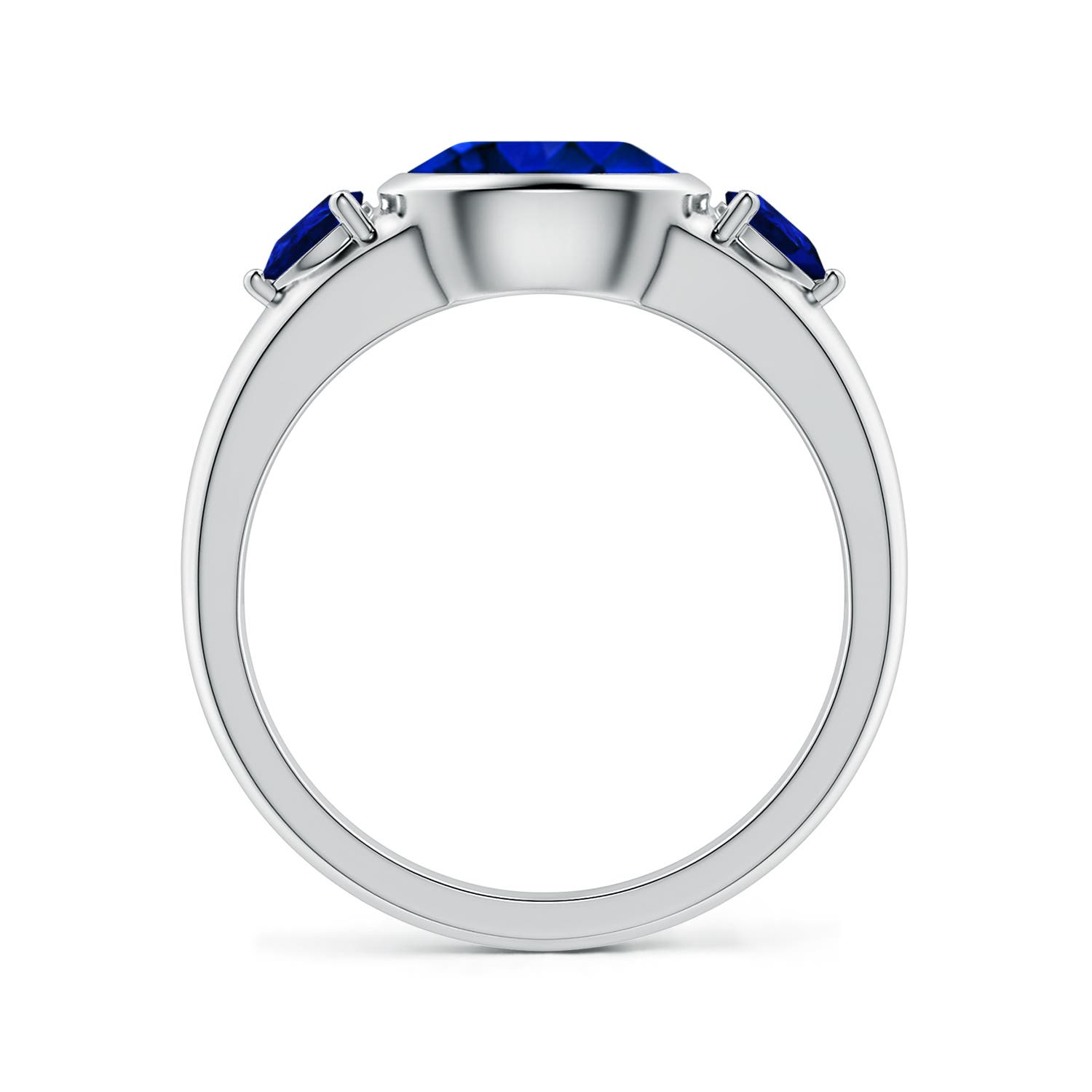 8x6mm Labgrown East-West Oval and Pear Lab-Grown Blue Sapphire Three-Stone Engagement Ring in 18K White Gold