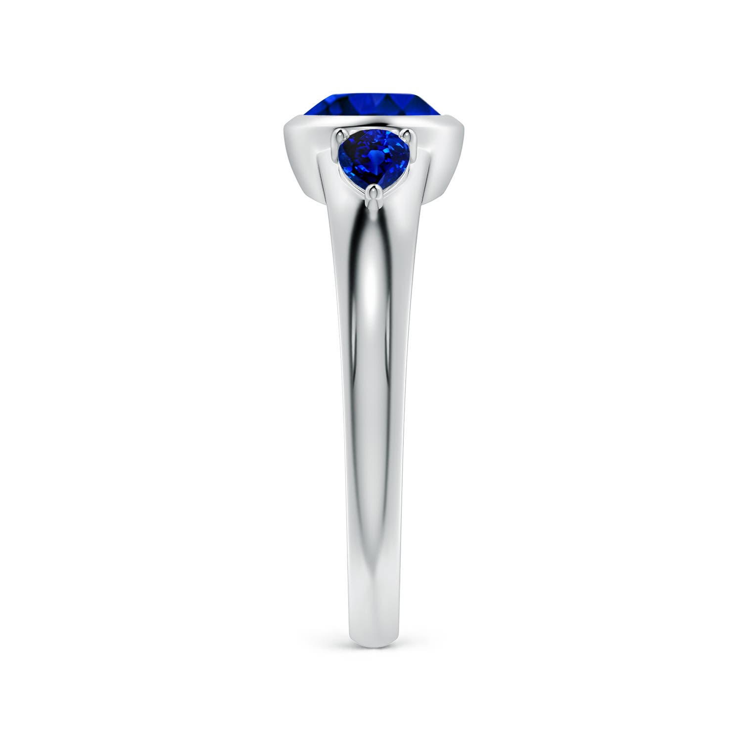 8x6mm Labgrown East-West Oval and Pear Lab-Grown Blue Sapphire Three-Stone Engagement Ring in White Gold - side 4