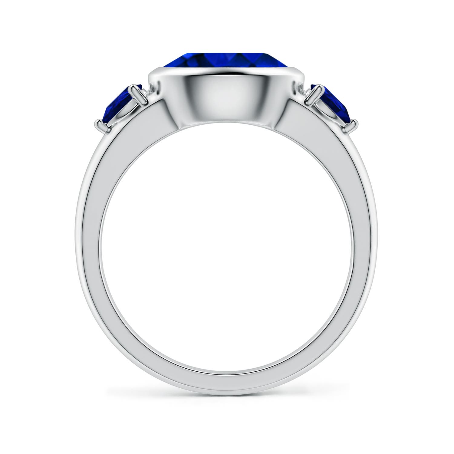 9x7mm Labgrown East-West Oval and Pear Lab-Grown Blue Sapphire Three-Stone Engagement Ring in White Gold