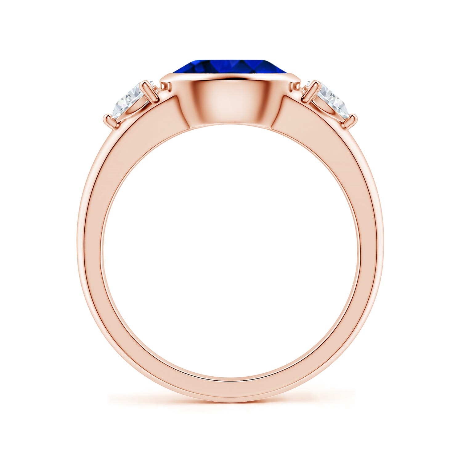 8x6mm Labgrown Lab-Grown East-West Oval Blue Sapphire and Pear Diamond Three-Stone Engagement Ring in 18K Rose Gold
