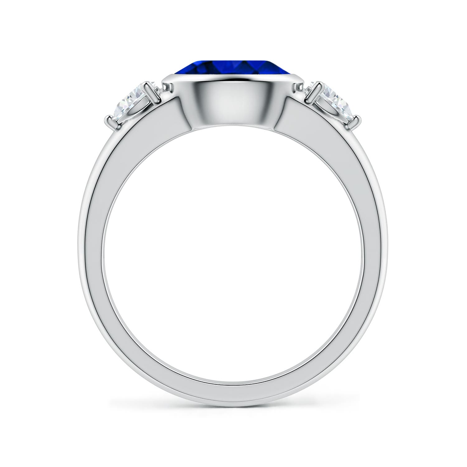 8x6mm Labgrown Lab-Grown East-West Oval Blue Sapphire and Pear Diamond Three-Stone Engagement Ring in 18K White Gold
