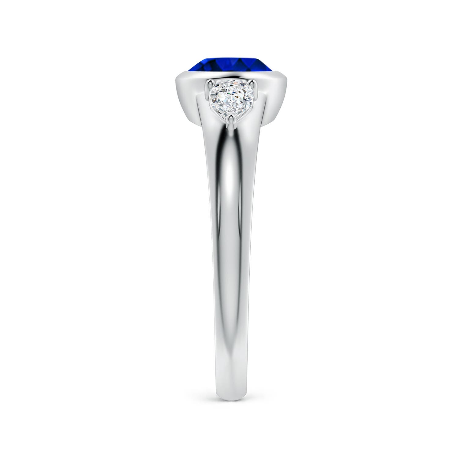 8x6mm Labgrown Lab-Grown East-West Oval Blue Sapphire and Pear Diamond Three-Stone Engagement Ring in White Gold - side 4