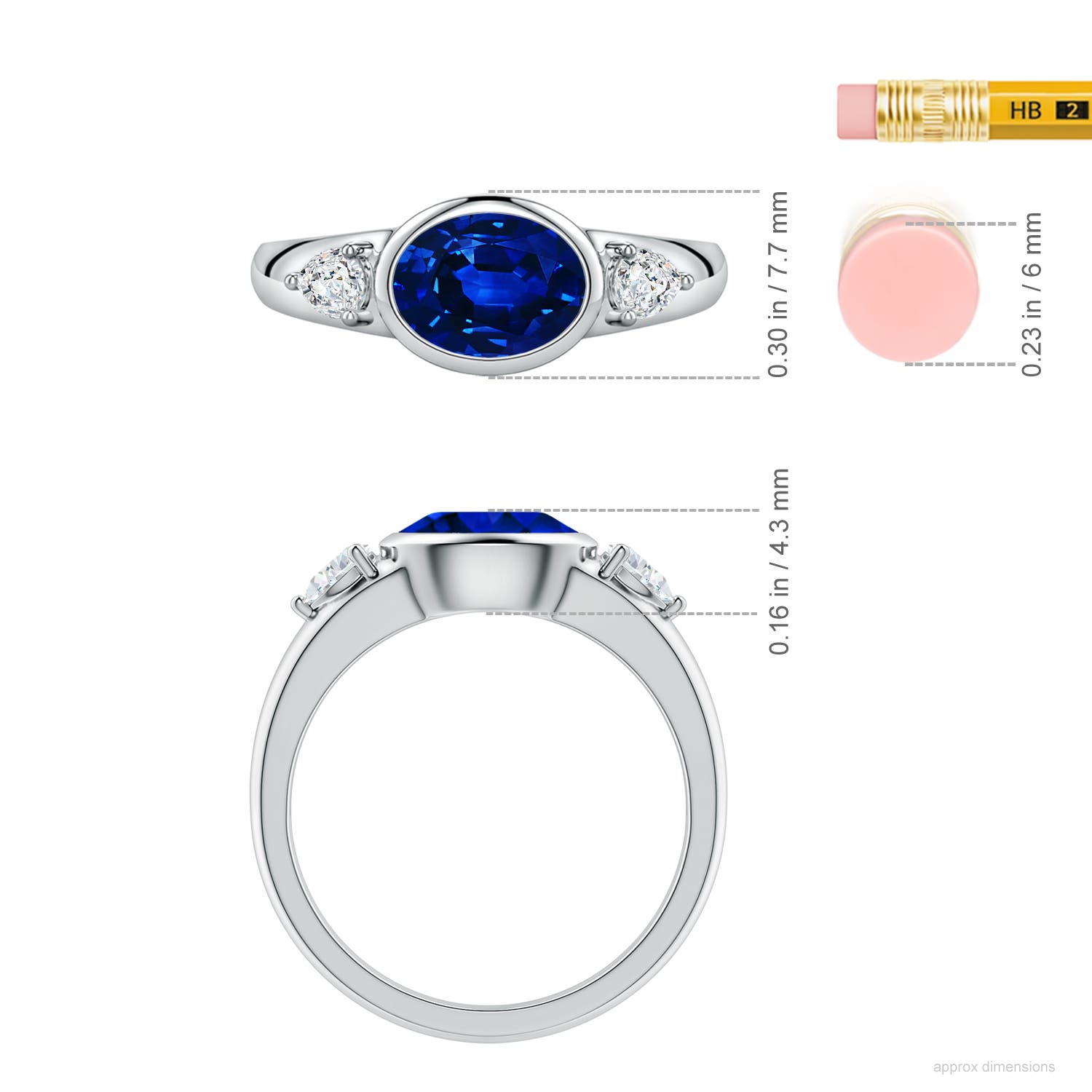 8x6mm Labgrown Lab-Grown East-West Oval Blue Sapphire and Pear Diamond Three-Stone Engagement Ring in White Gold - ruler