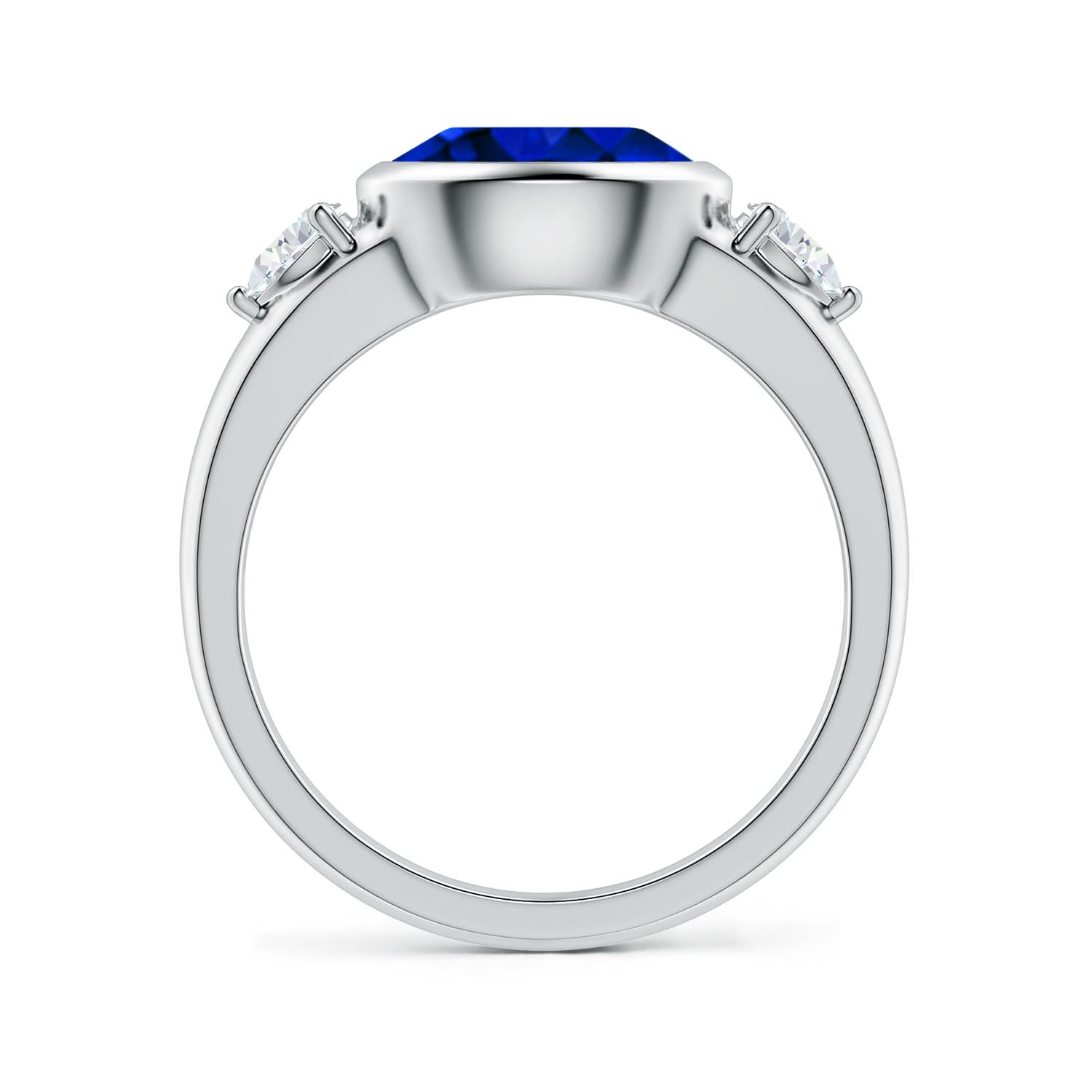 9x7mm Labgrown Lab-Grown East-West Oval Blue Sapphire and Pear Diamond Three-Stone Engagement Ring in White Gold