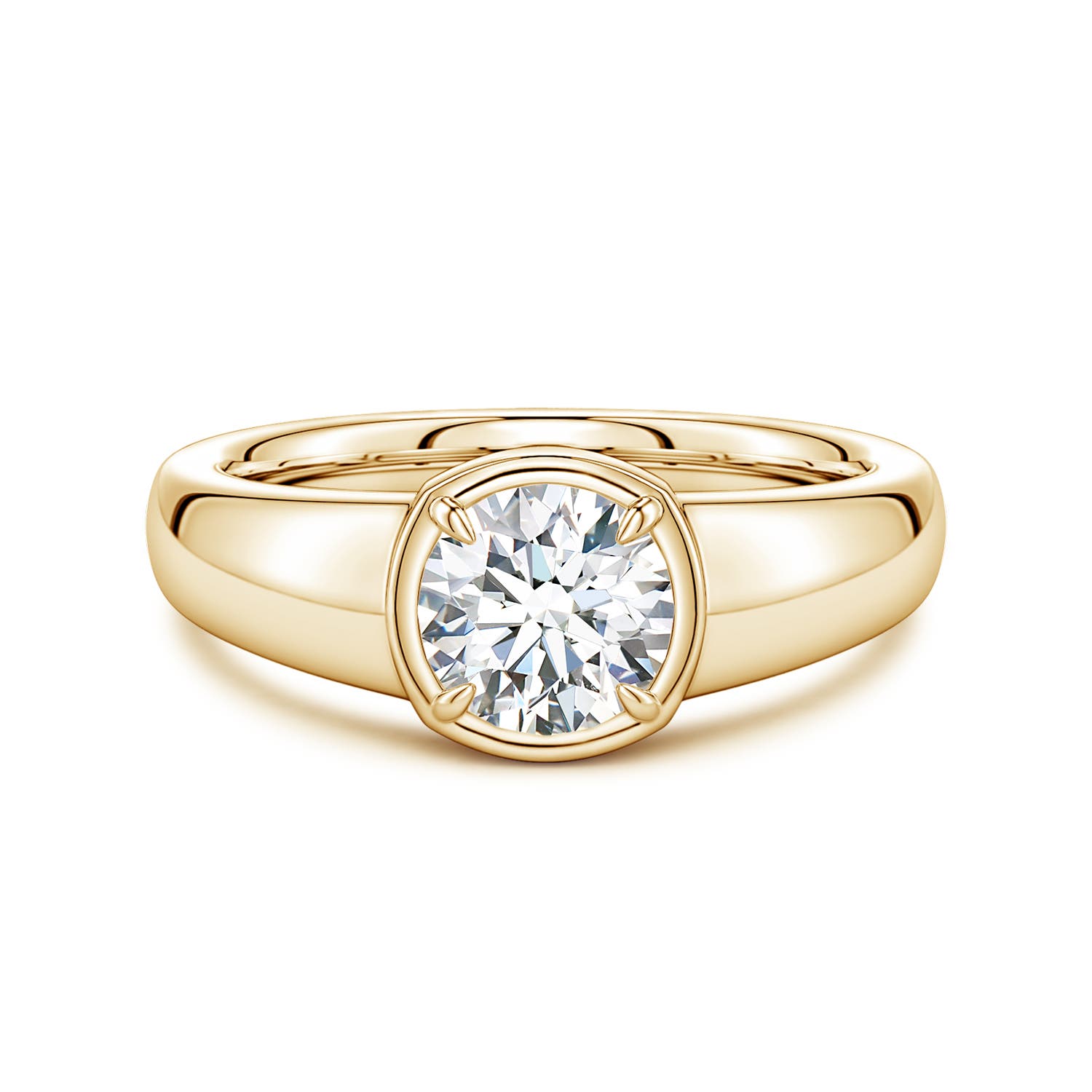 6.4mm FGVS Bezel and Prong Round Lab-Grown Diamond Solitaire Engagement Ring in 18K Yellow Gold