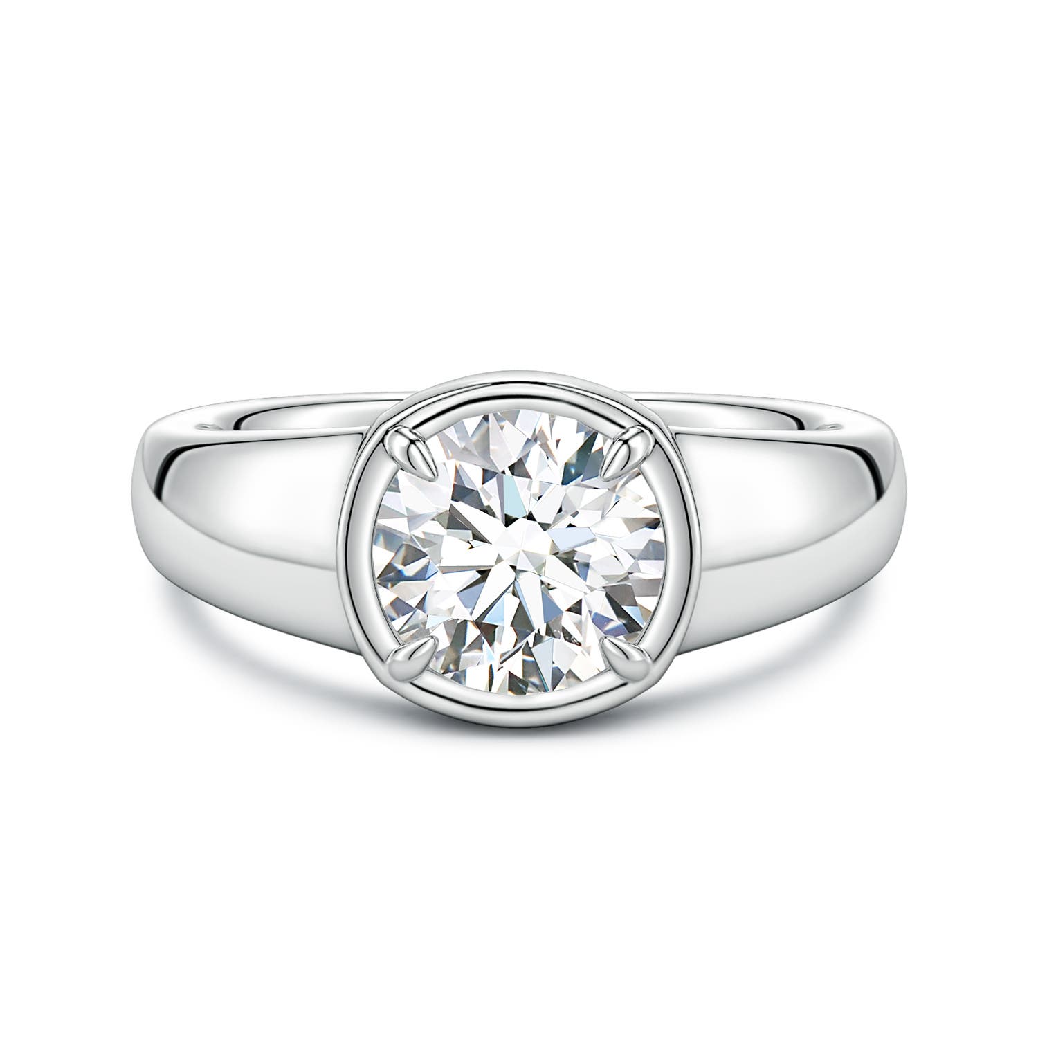 8mm FGVS Bezel and Prong Round Lab-Grown Diamond Solitaire Engagement Ring in White Gold