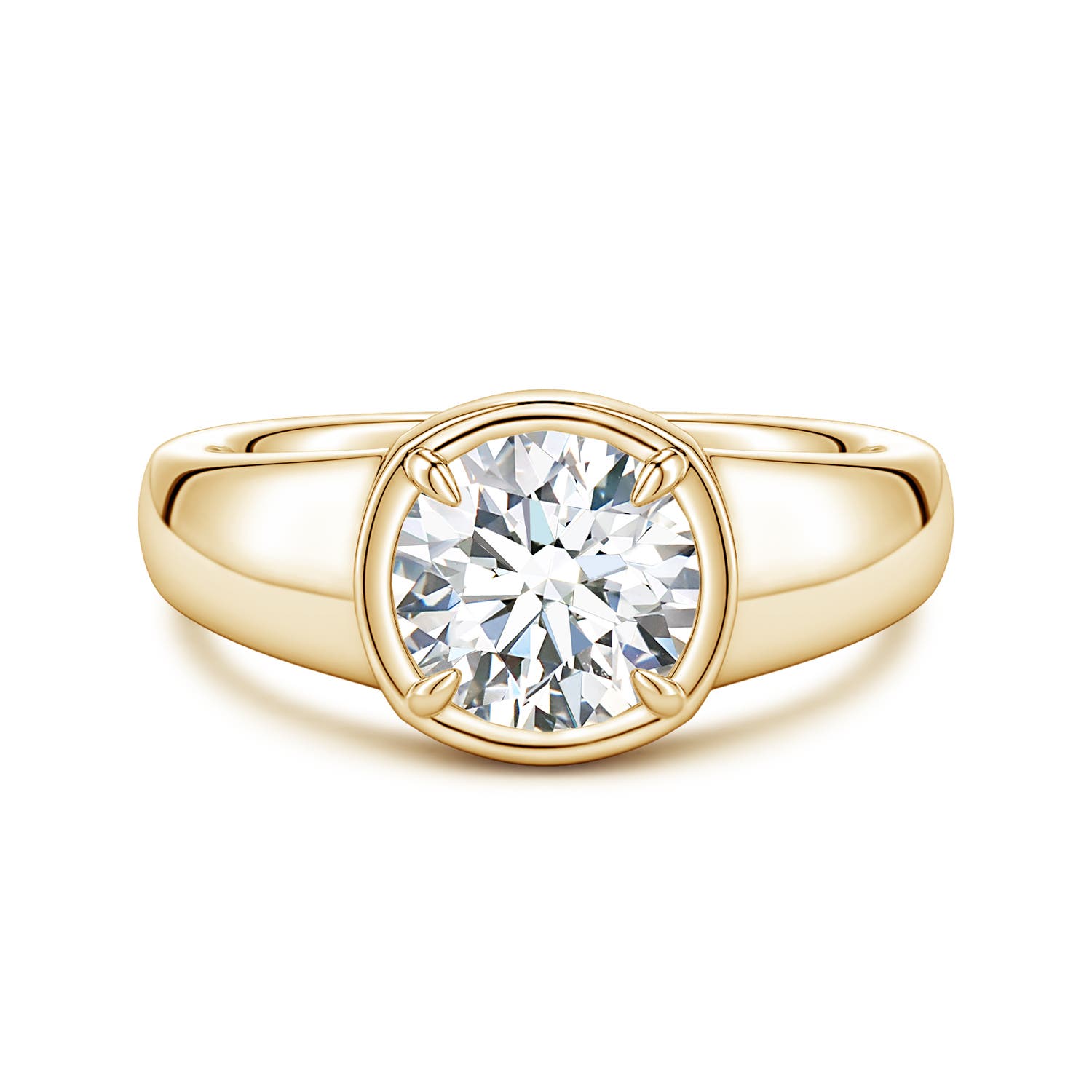 8mm FGVS Bezel and Prong Round Lab-Grown Diamond Solitaire Engagement Ring in Yellow Gold