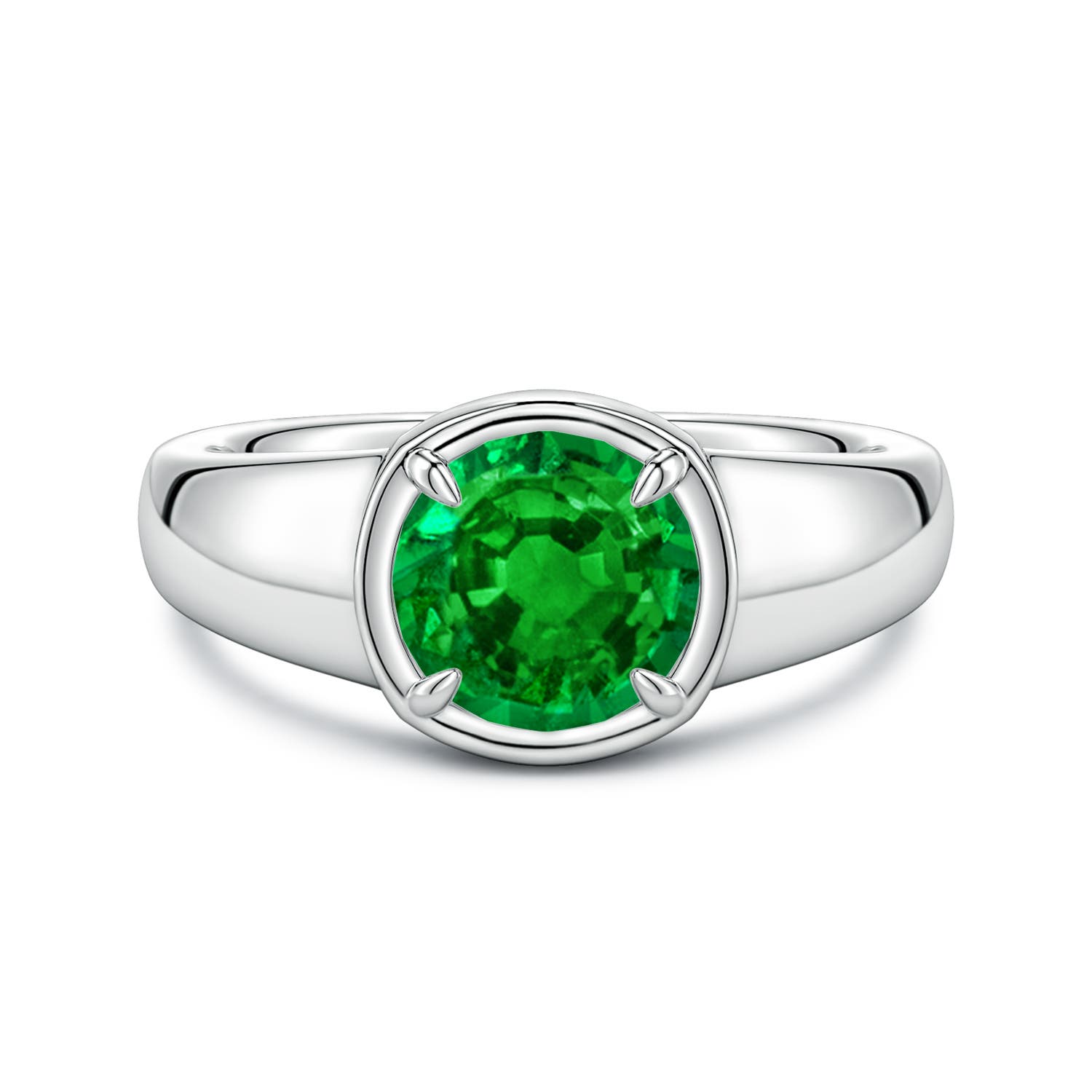8mm Labgrown Bezel and Prong Round Lab-Grown Emerald Solitaire Engagement Ring in 18CT White Gold