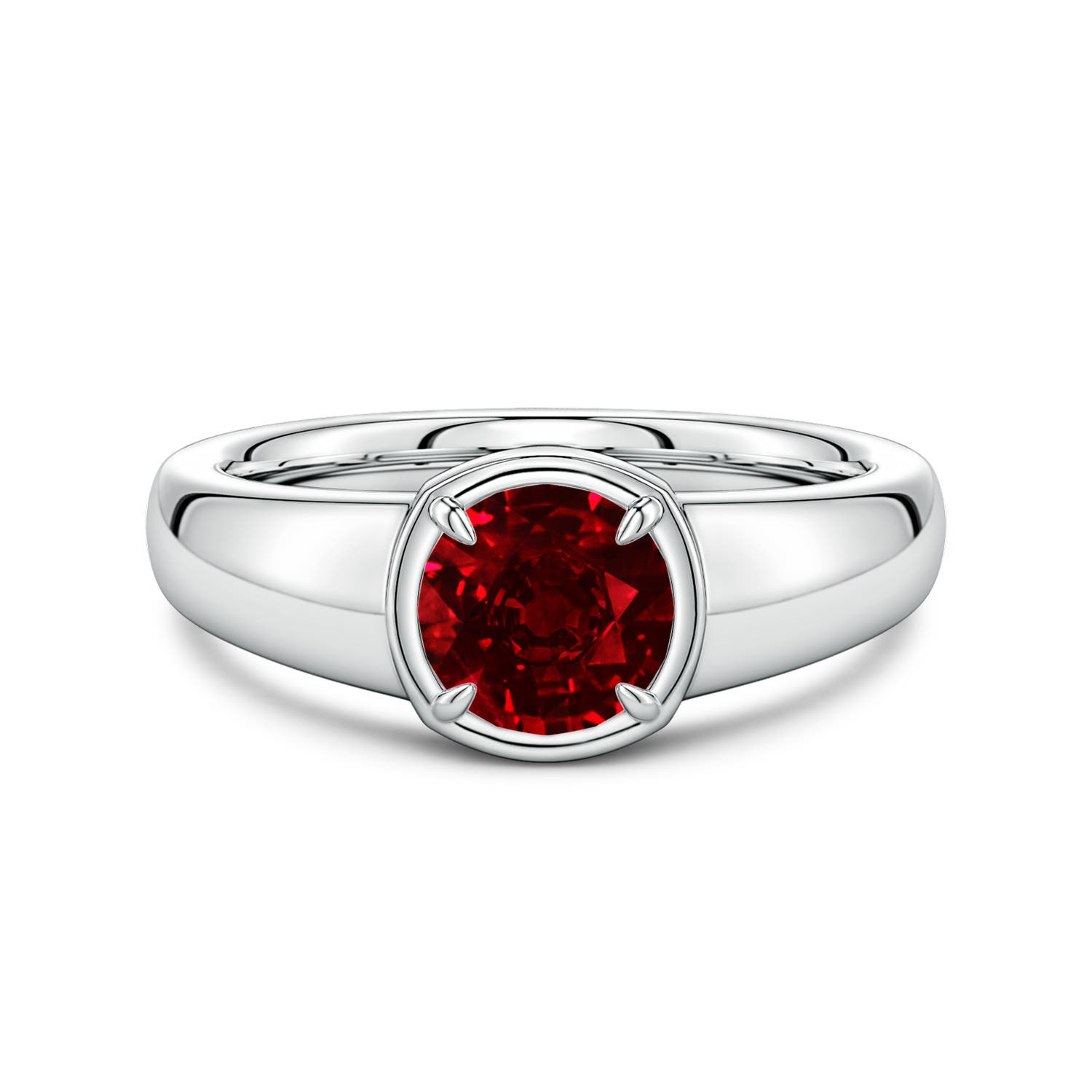 6.5mm Labgrown Bezel and Prong Round Lab-Grown Ruby Solitaire Engagement Ring in White Gold