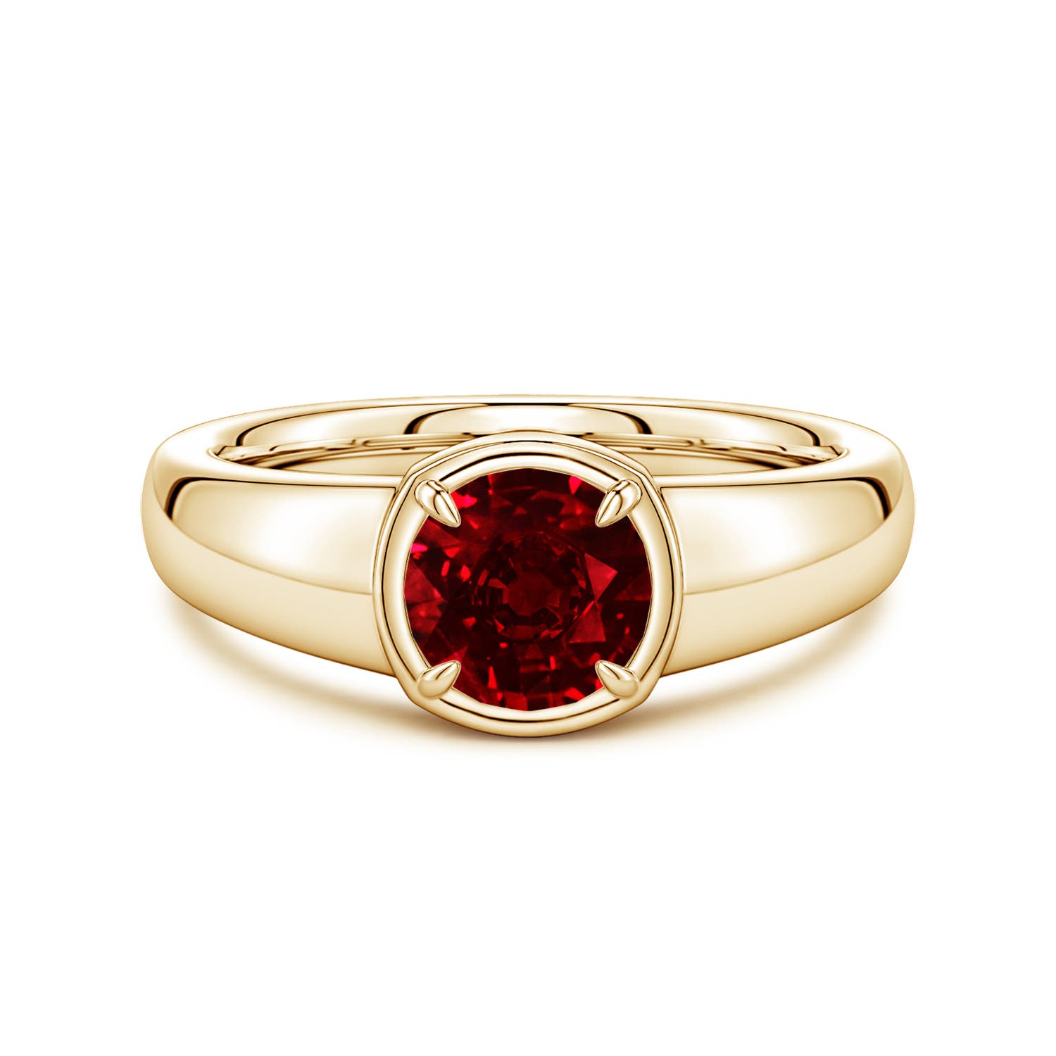 6.5mm Labgrown Bezel and Prong Round Lab-Grown Ruby Solitaire Engagement Ring in Yellow Gold