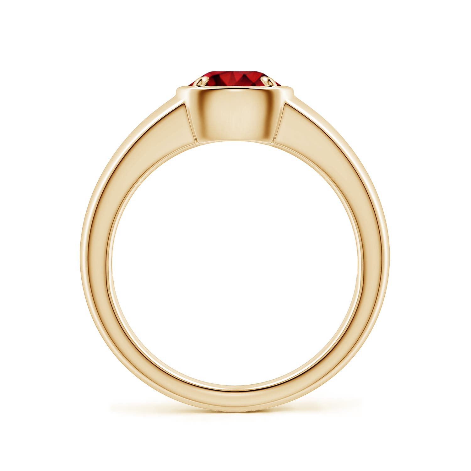 6.5mm Labgrown Bezel and Prong Round Lab-Grown Ruby Solitaire Engagement Ring in Yellow Gold