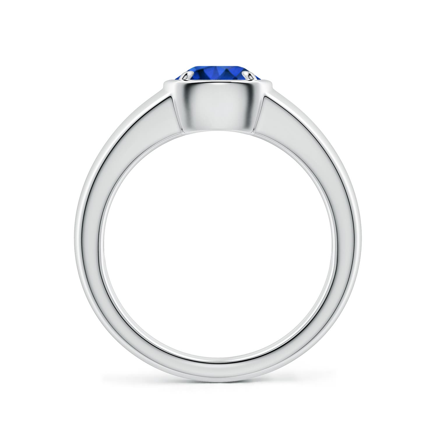 6.5mm Labgrown Bezel and Prong Round Lab-Grown Blue Sapphire Solitaire Engagement Ring in 18K White Gold