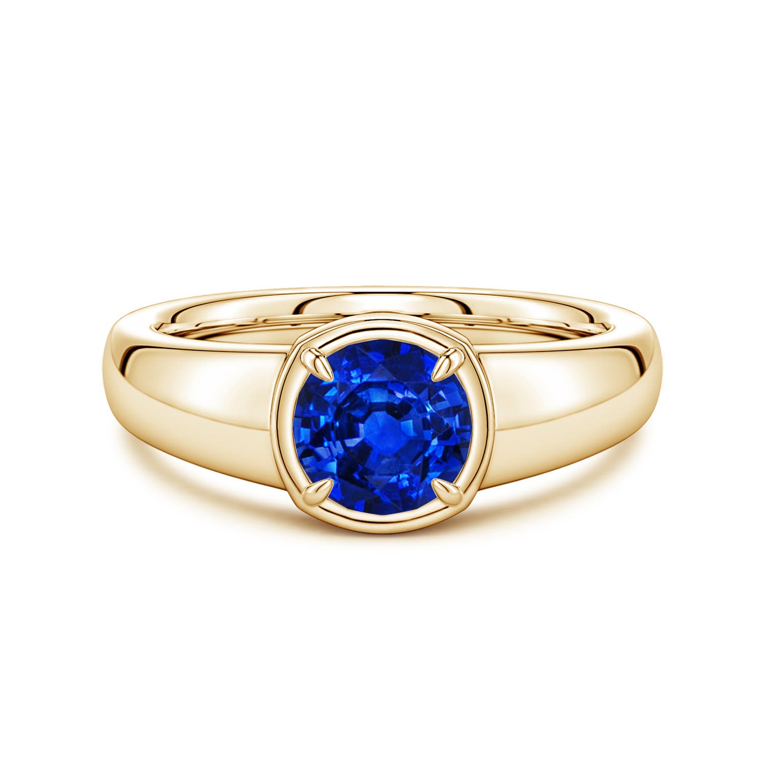 6.5mm Labgrown Bezel and Prong Round Lab-Grown Blue Sapphire Solitaire Engagement Ring in 18K Yellow Gold