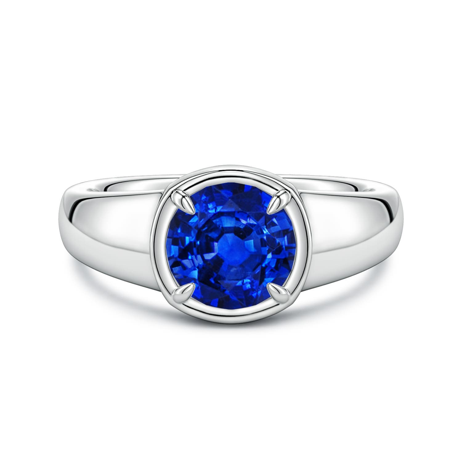 8mm Labgrown Bezel and Prong Round Lab-Grown Blue Sapphire Solitaire Engagement Ring in White Gold