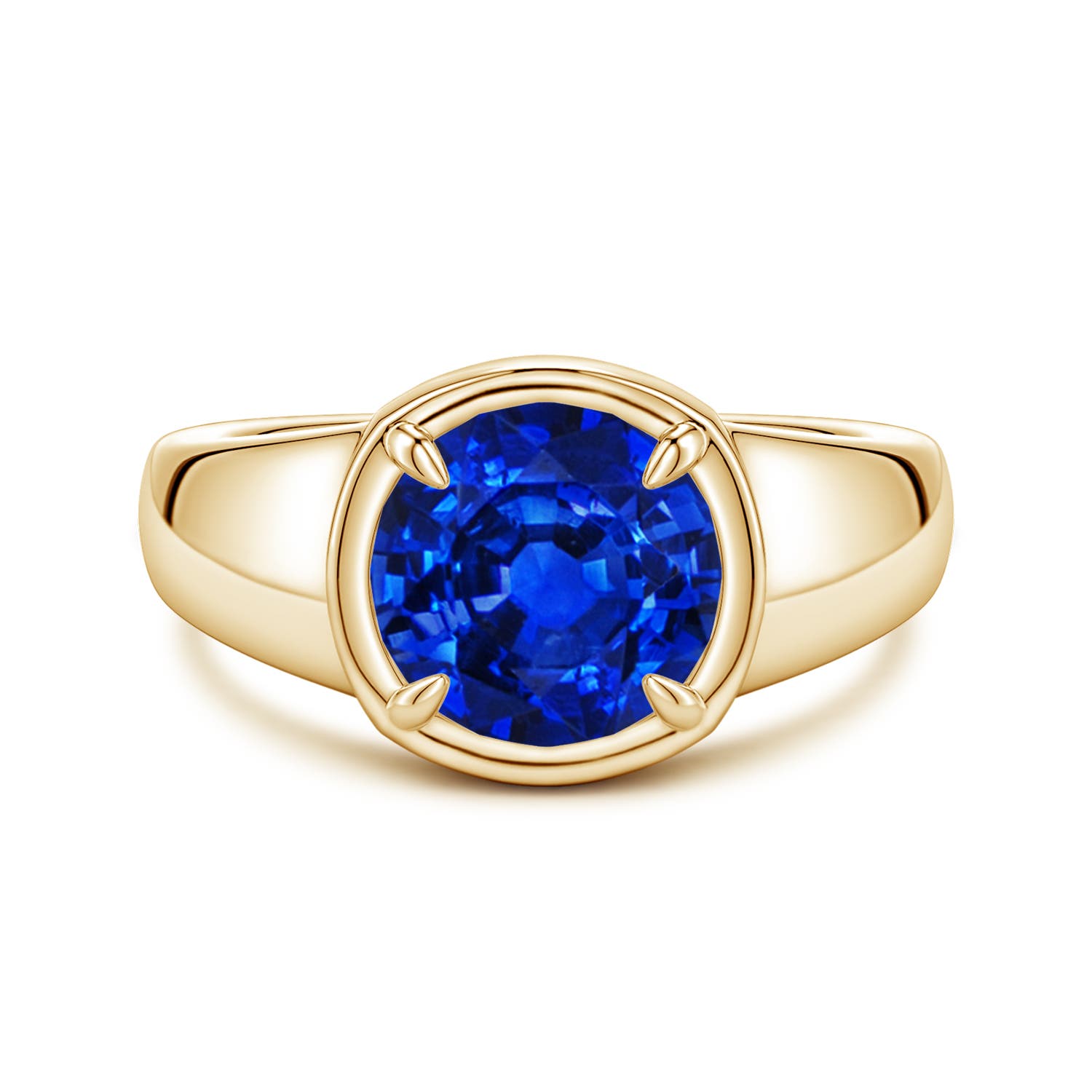 9mm Labgrown Bezel and Prong Round Lab-Grown Blue Sapphire Solitaire Engagement Ring in Yellow Gold