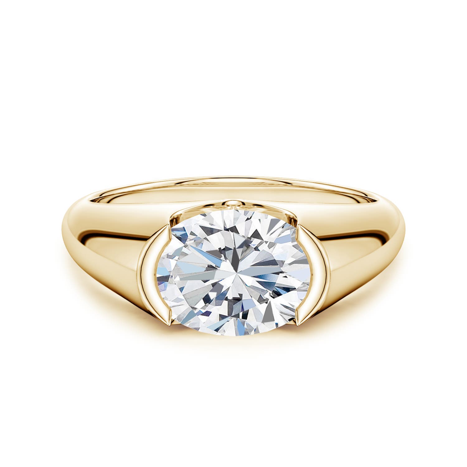 9.9x7.25mm FGVS Semi Bezel-Set Oval Lab-Grown Diamond Signet Engagement Ring in 18K Yellow Gold