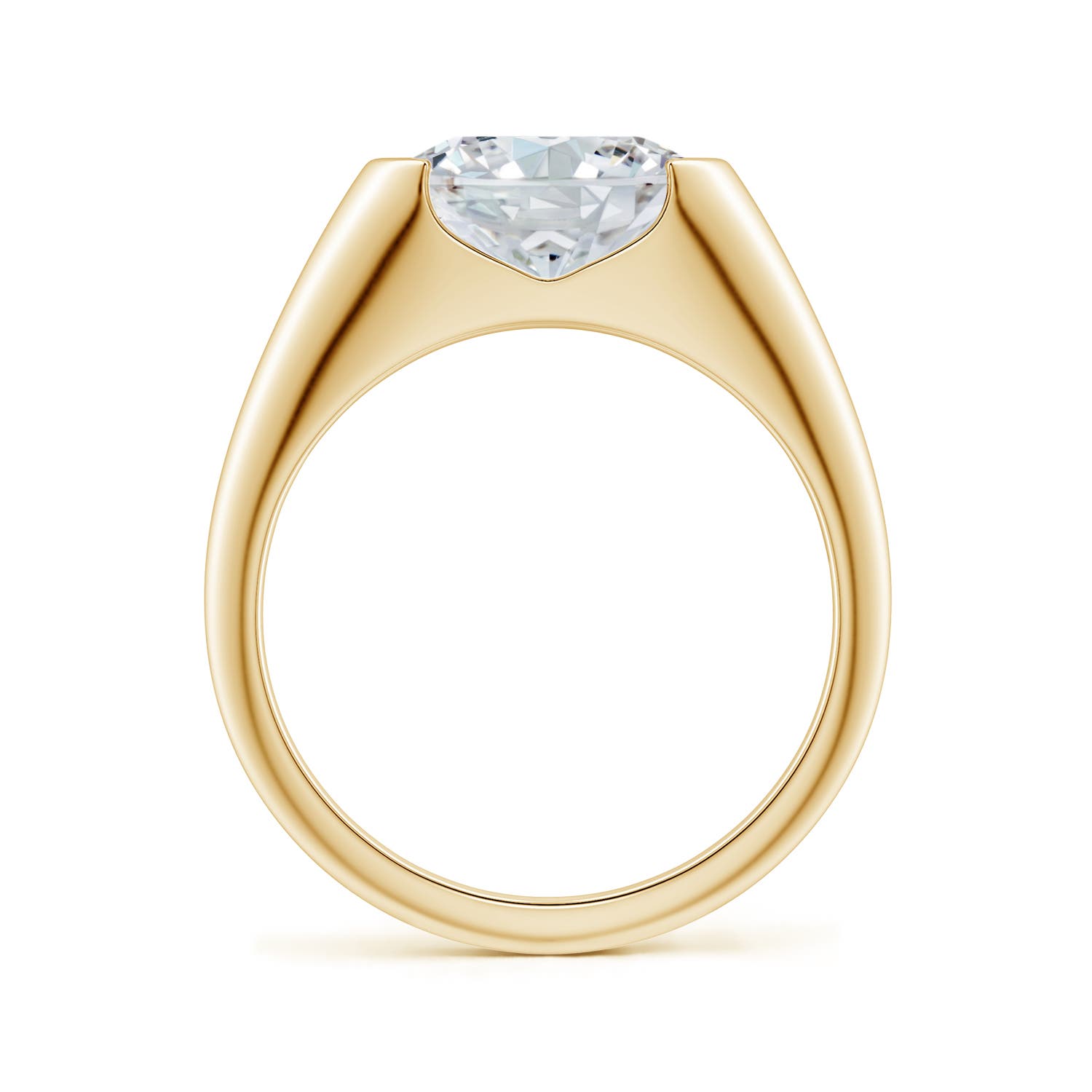 9.9x7.25mm FGVS Semi Bezel-Set Oval Lab-Grown Diamond Signet Engagement Ring in 18K Yellow Gold