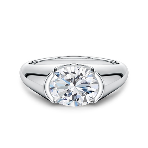 9.9x7.25mm FGVS Semi Bezel-Set Oval Lab-Grown Diamond Signet Engagement Ring in White Gold