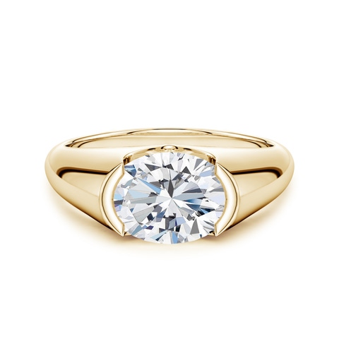 9.9x7.25mm FGVS Semi Bezel-Set Oval Lab-Grown Diamond Signet Engagement Ring in Yellow Gold