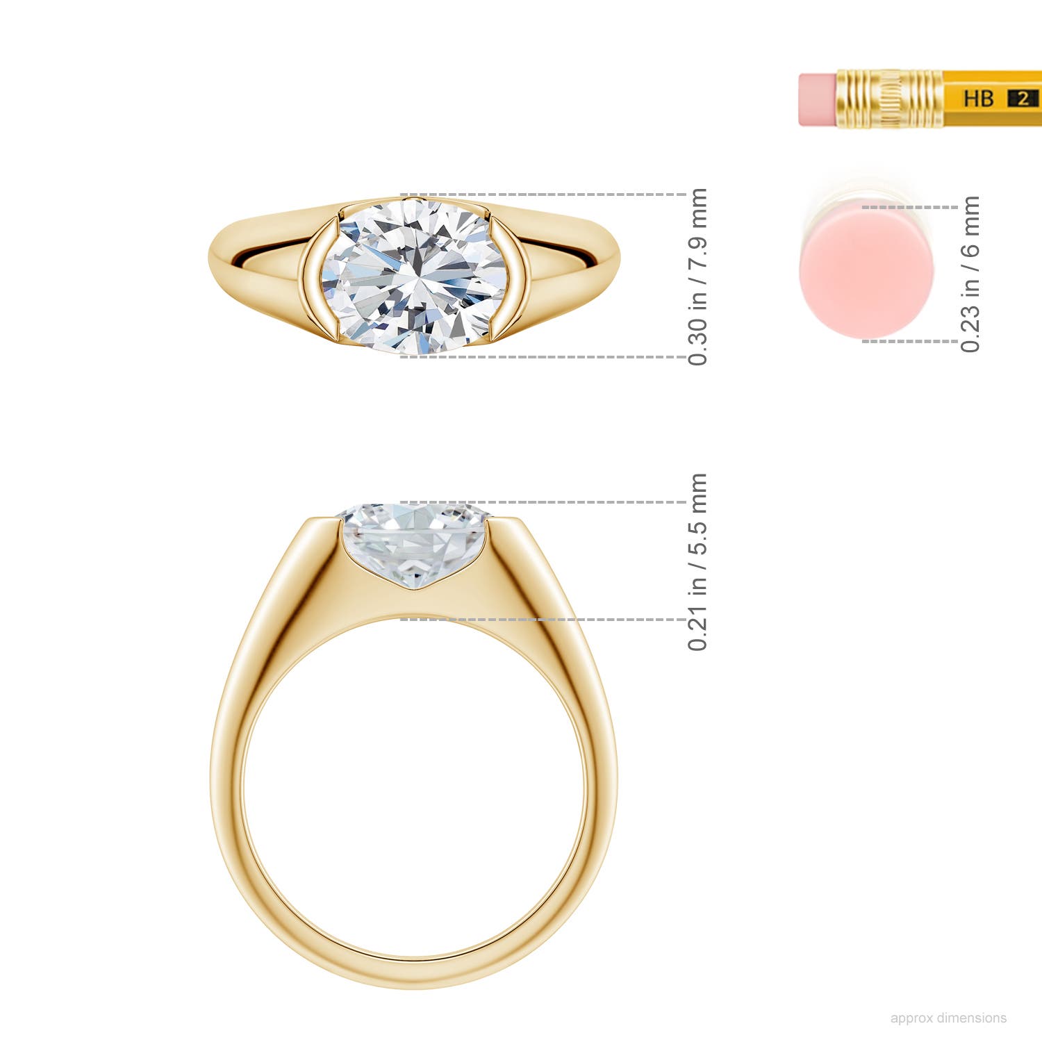 9.9x7.25mm FGVS Semi Bezel-Set Oval Lab-Grown Diamond Signet Engagement Ring in Yellow Gold - ruler