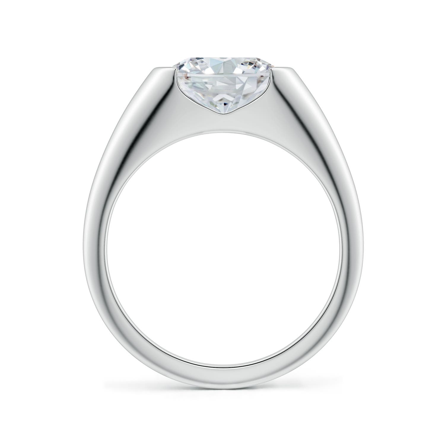 9x7mm FGVS Semi Bezel-Set Oval Lab-Grown Diamond Signet Engagement Ring in White Gold