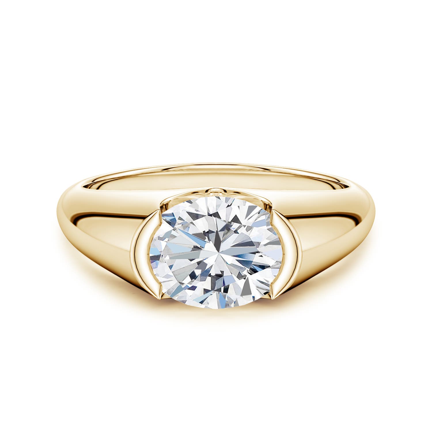 9x7mm FGVS Semi Bezel-Set Oval Lab-Grown Diamond Signet Engagement Ring in Yellow Gold