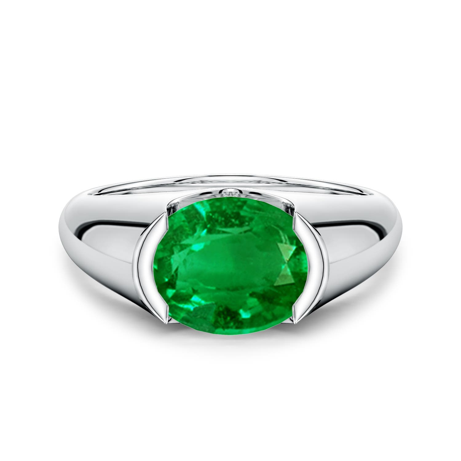 10x8mm Labgrown Semi Bezel-Set Oval Lab-Grown Emerald Signet Engagement Ring in P950 Platinum