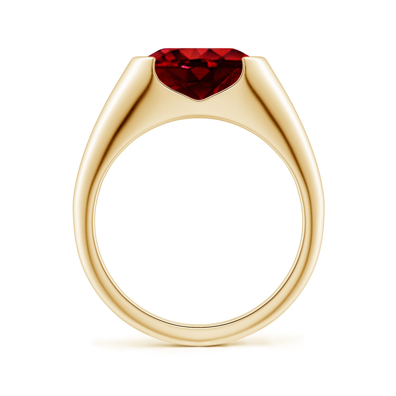 10x8mm Labgrown Semi Bezel-Set Oval Lab-Grown Ruby Signet Engagement Ring in Yellow Gold