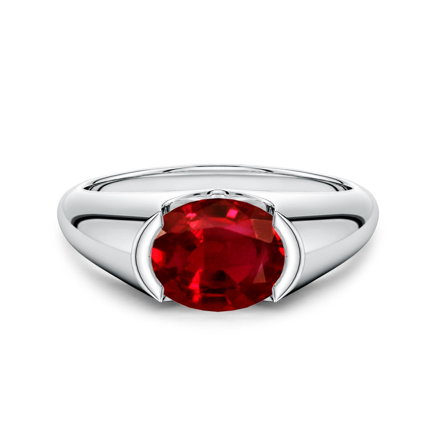 9x7mm Labgrown Semi Bezel-Set Oval Lab-Grown Ruby Signet Engagement Ring in White Gold