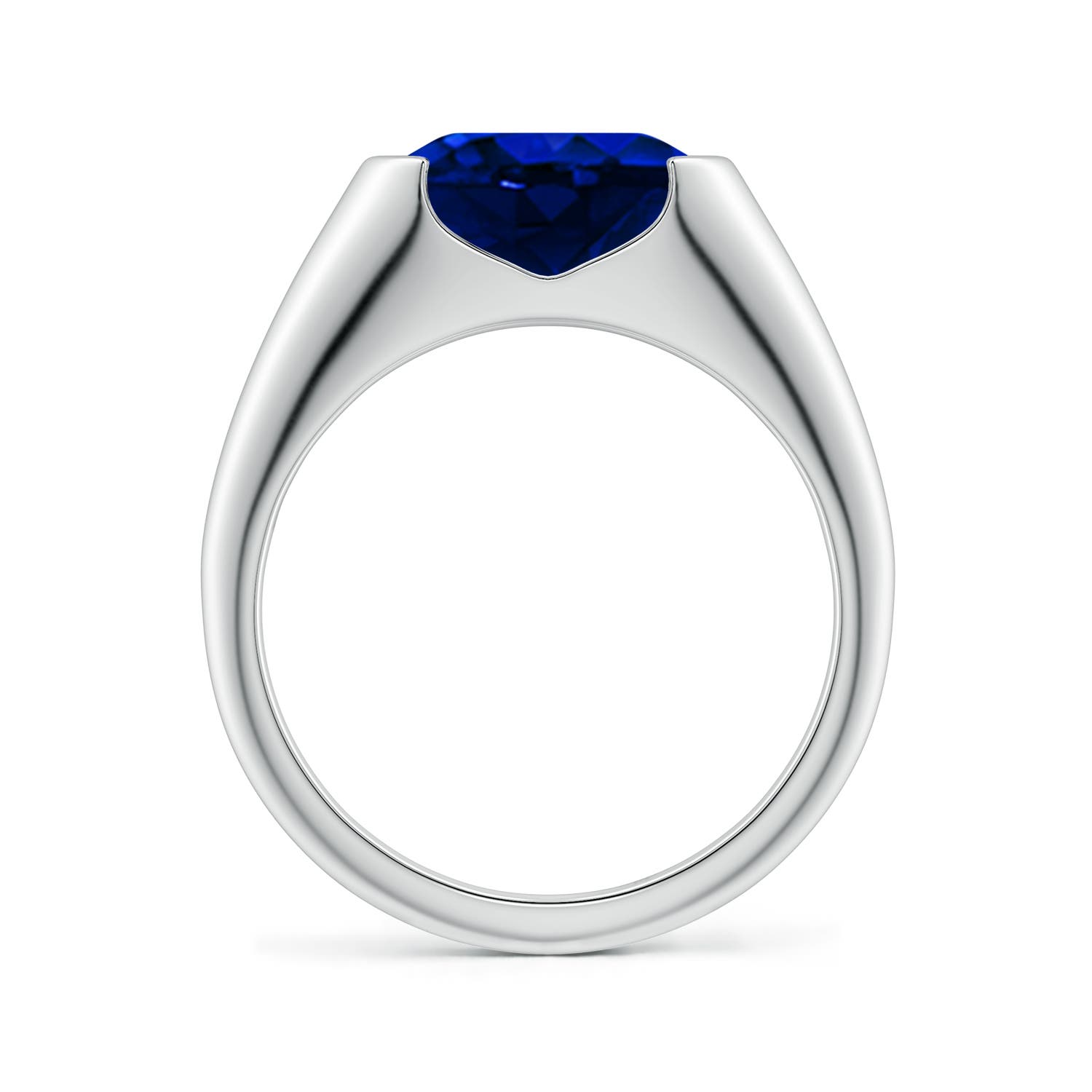 10x8mm Labgrown Semi Bezel-Set Oval Lab-Grown Blue Sapphire Signet Engagement Ring in 18K White Gold