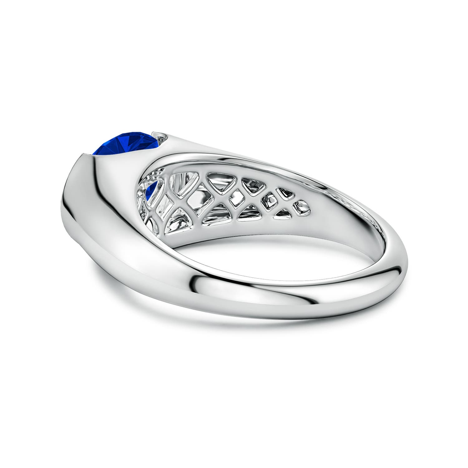 10x8mm Labgrown Semi Bezel-Set Oval Lab-Grown Blue Sapphire Signet Engagement Ring in White Gold - side 5