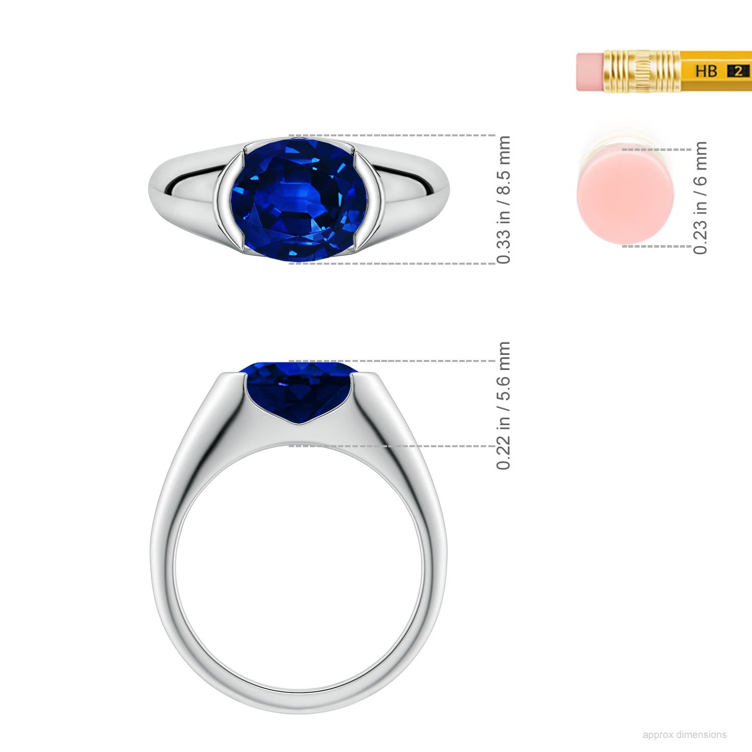 10x8mm Labgrown Semi Bezel-Set Oval Lab-Grown Blue Sapphire Signet Engagement Ring in White Gold - ruler