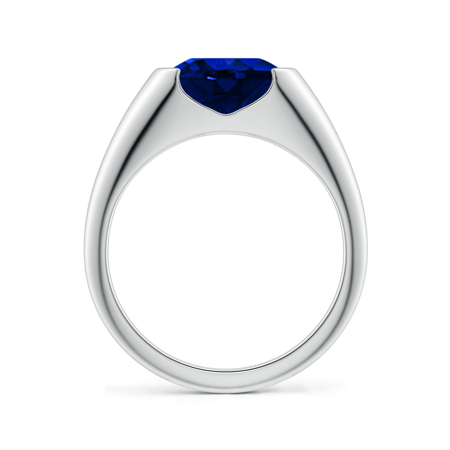9x7mm Labgrown Semi Bezel-Set Oval Lab-Grown Blue Sapphire Signet Engagement Ring in 18K White Gold