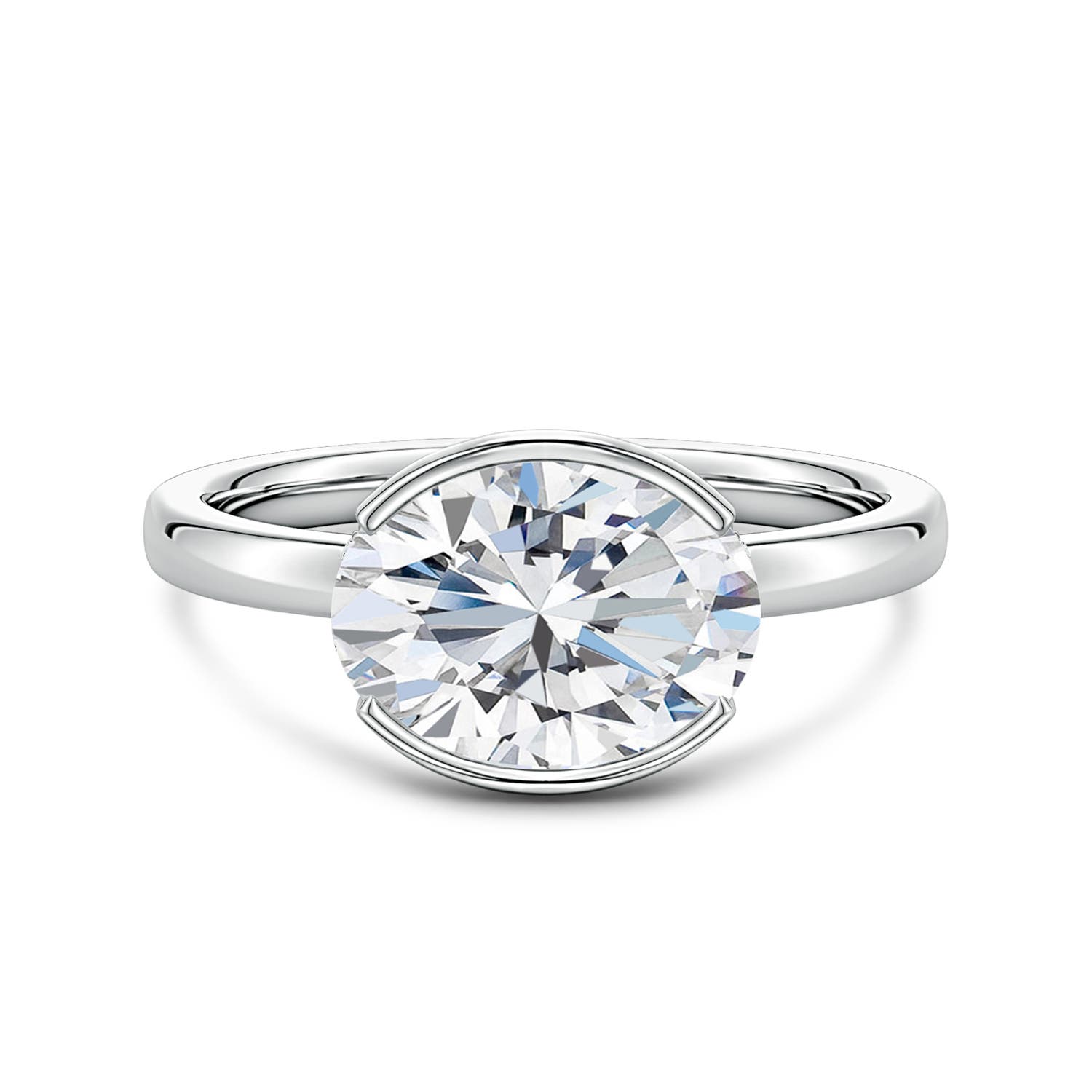 10x8mm FGVS Semi Bezel-Set Oval Lab-Grown Diamond Hidden Halo Engagement Ring in 18CT White Gold