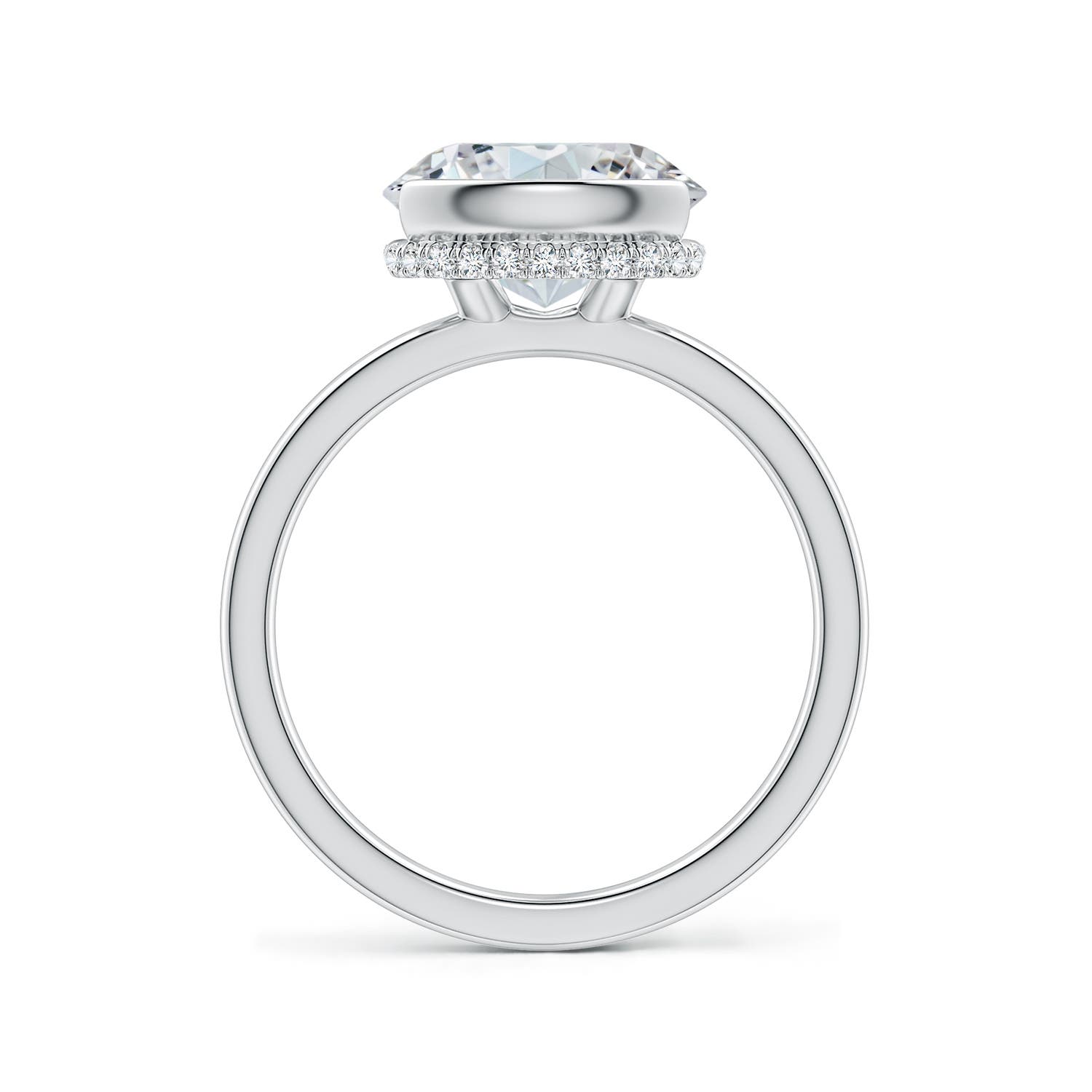 10x8mm FGVS Semi Bezel-Set Oval Lab-Grown Diamond Hidden Halo Engagement Ring in 18K White Gold