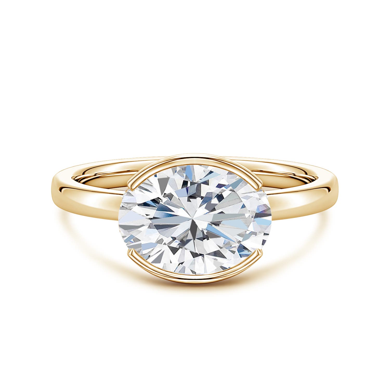 10x8mm FGVS Semi Bezel-Set Oval Lab-Grown Diamond Hidden Halo Engagement Ring in 18K Yellow Gold