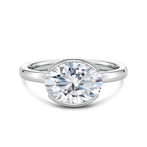 10x8mm FGVS Semi Bezel-Set Oval Lab-Grown Diamond Hidden Halo Engagement Ring in White Gold
