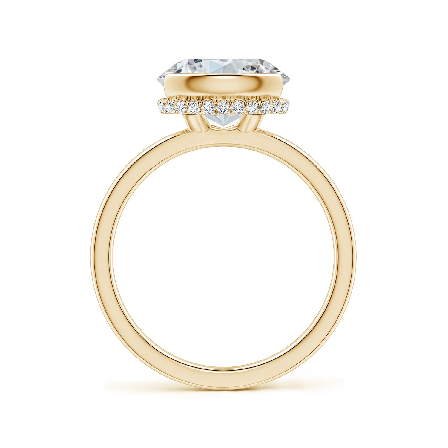 10x8mm FGVS Semi Bezel-Set Oval Lab-Grown Diamond Hidden Halo Engagement Ring in Yellow Gold