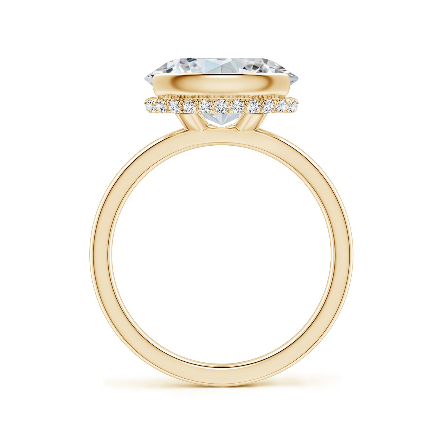 12x8mm FGVS Semi Bezel-Set Oval Lab-Grown Diamond Hidden Halo Engagement Ring in Yellow Gold - side 4