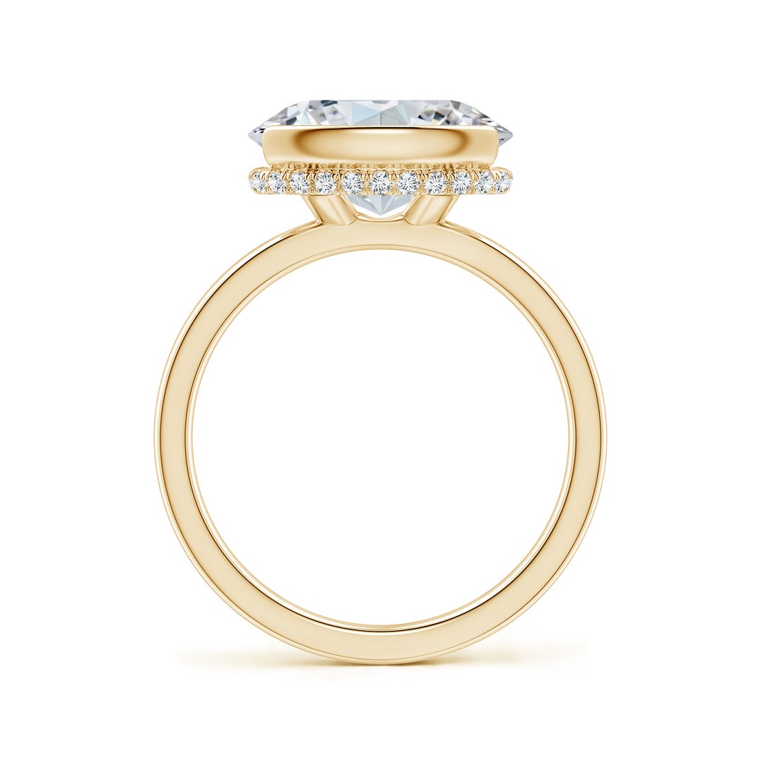 12x8mm FGVS Semi Bezel-Set Oval Lab-Grown Diamond Hidden Halo Engagement Ring in Yellow Gold - side 4