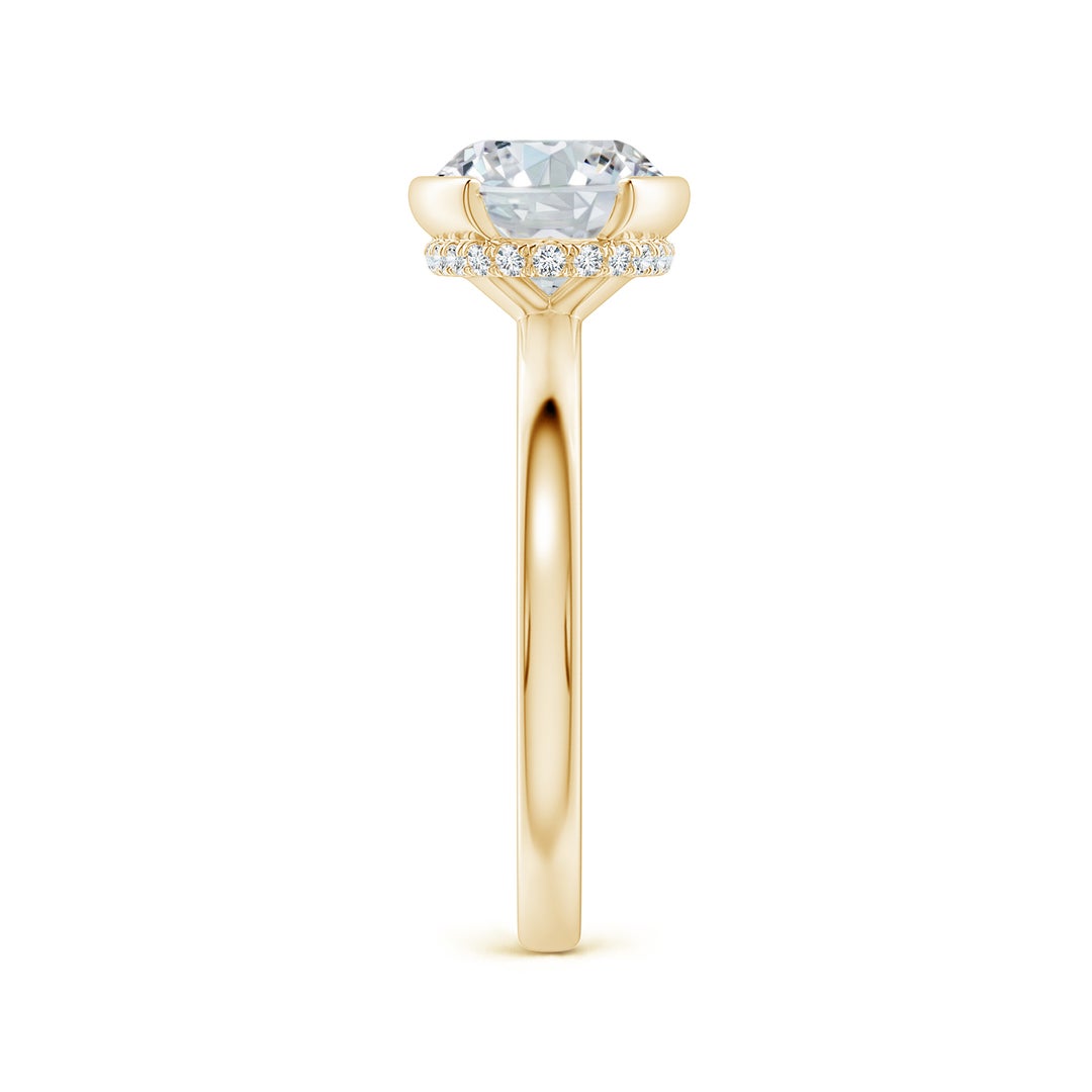 12x8mm FGVS Semi Bezel-Set Oval Lab-Grown Diamond Hidden Halo Engagement Ring in Yellow Gold - side 5
