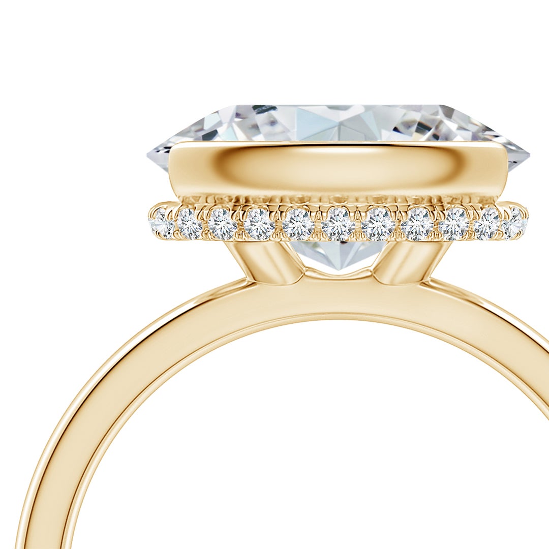12x8mm FGVS Semi Bezel-Set Oval Lab-Grown Diamond Hidden Halo Engagement Ring in Yellow Gold - side 6